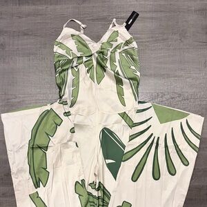 Fashion Nova Green Leaf Print Jumpsuit